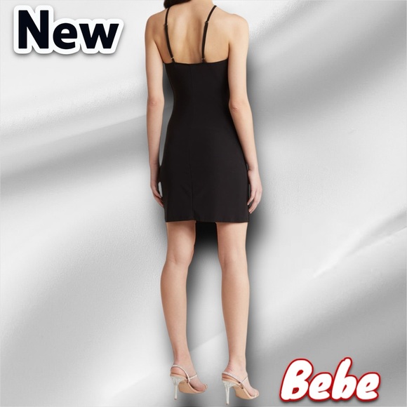 New NWT bebe Halter Neck O-Ring Minidress black - Picture 2 of 5